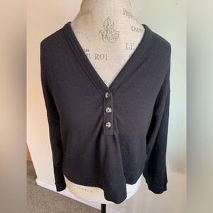 WOMENS ALO YOGA ALOLUX SOHO CROPPED HENLEY OVERSIZED SWEATSHIRT black